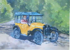 Watercolours Painting of car. Titled  Buttercup