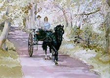 Watercolours Painting of horse and cart. Titled Driving Cob